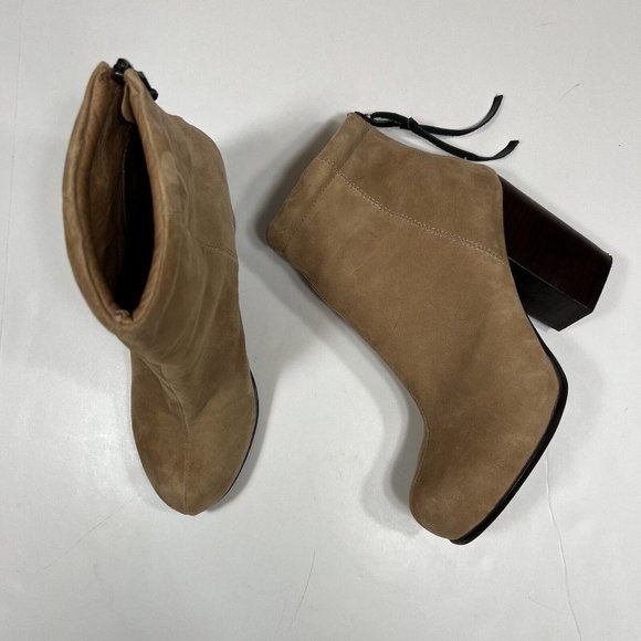 Jeffrey Campbell Rumble Tan Leather Zip Up Block Heel Ankle Boots Women's Sz 10M - Picture 1 of 12